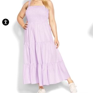 City Chic Purple Gingham Smocked Maxi Dress